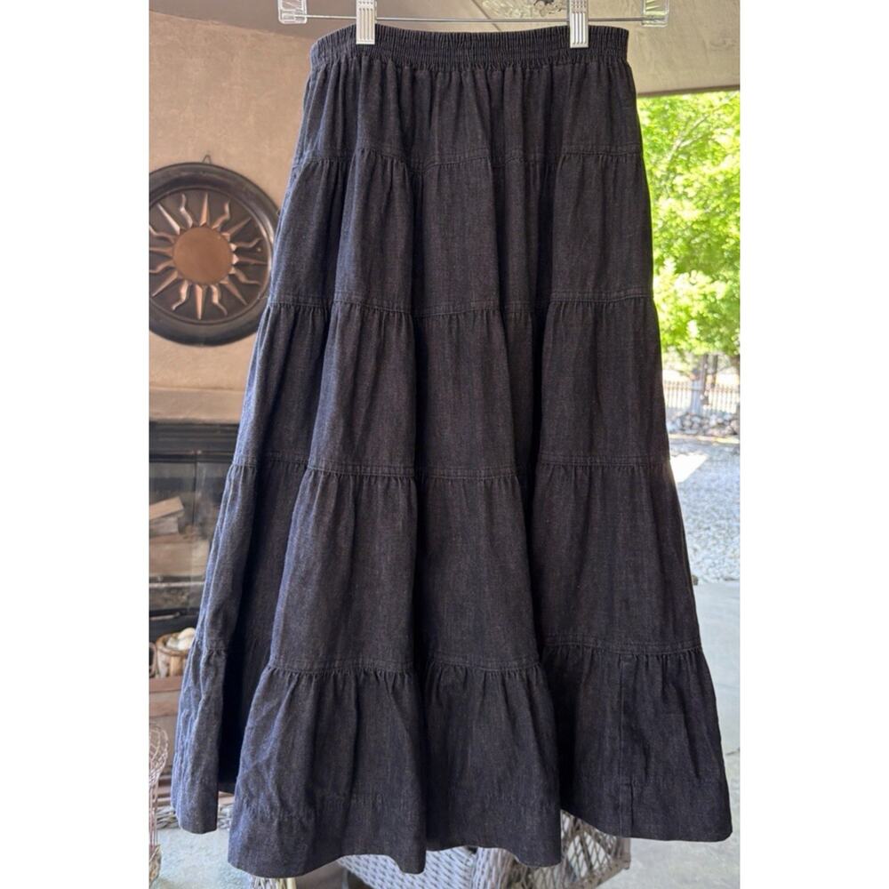 Vintage Tiered Broomstick Skirt Size S BlackJean Western Boho Hippie Peasant USA